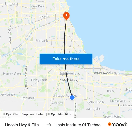 Lincoln Hwy & Ellis Ave to Illinois Institute Of Technology map