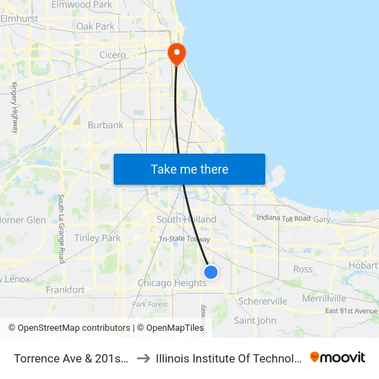 Torrence Ave & 201st St to Illinois Institute Of Technology map