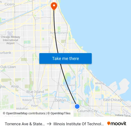 Torrence Ave & State St to Illinois Institute Of Technology map
