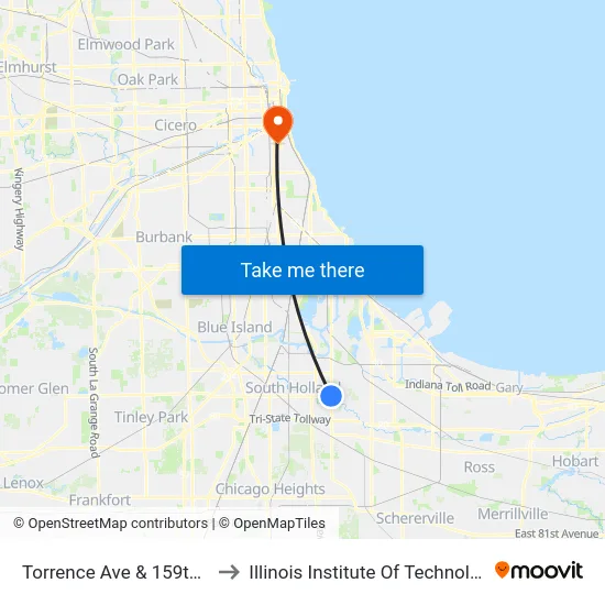 Torrence Ave & 159th St to Illinois Institute Of Technology map
