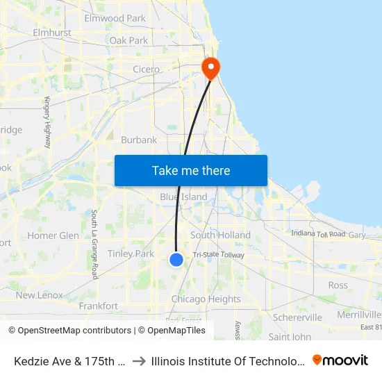 Kedzie Ave & 175th St to Illinois Institute Of Technology map
