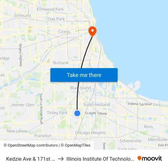 Kedzie Ave & 171st St to Illinois Institute Of Technology map