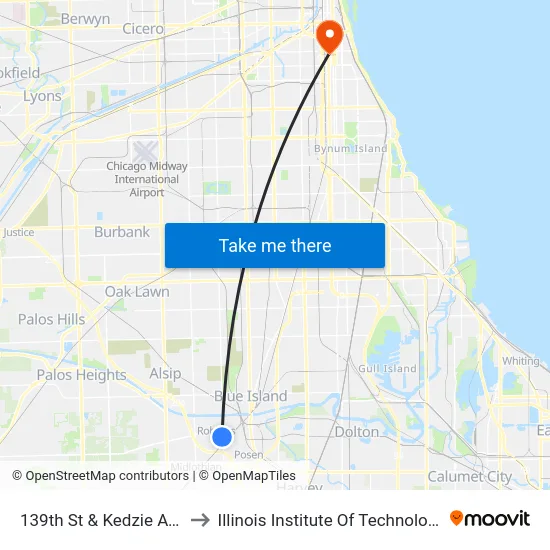 139th St & Kedzie Ave to Illinois Institute Of Technology map