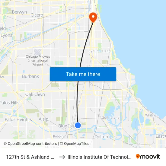 127th St & Ashland Ave to Illinois Institute Of Technology map