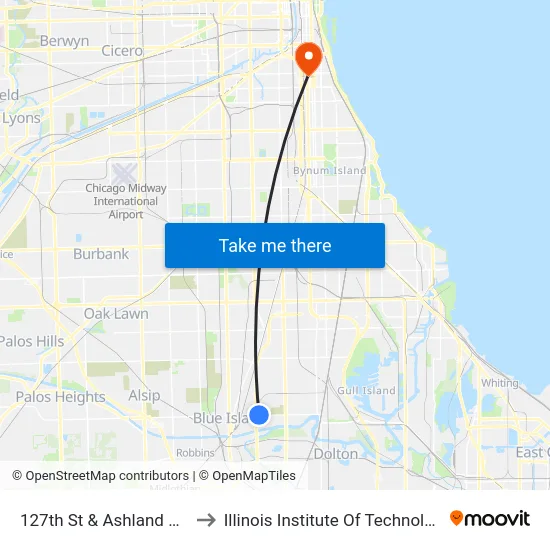 127th St & Ashland Ave to Illinois Institute Of Technology map