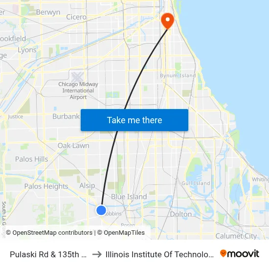 Pulaski Rd & 135th St to Illinois Institute Of Technology map