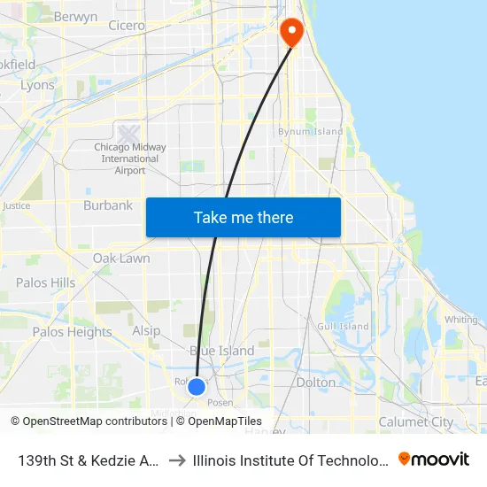 139th St & Kedzie Ave to Illinois Institute Of Technology map