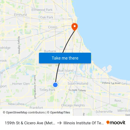 159th St & Cicero Ave (Metra Station) to Illinois Institute Of Technology map