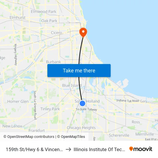 159th St/Hwy 6 & Vincennes Ave to Illinois Institute Of Technology map