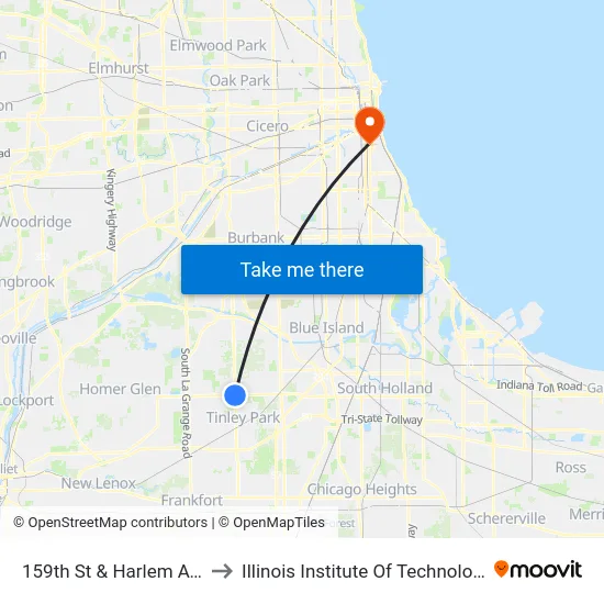 159th St & Harlem Ave to Illinois Institute Of Technology map