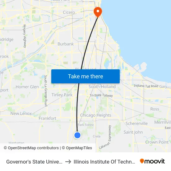 Governor's State University to Illinois Institute Of Technology map