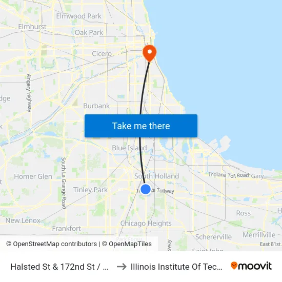Halsted St & 172nd St / 171st St to Illinois Institute Of Technology map