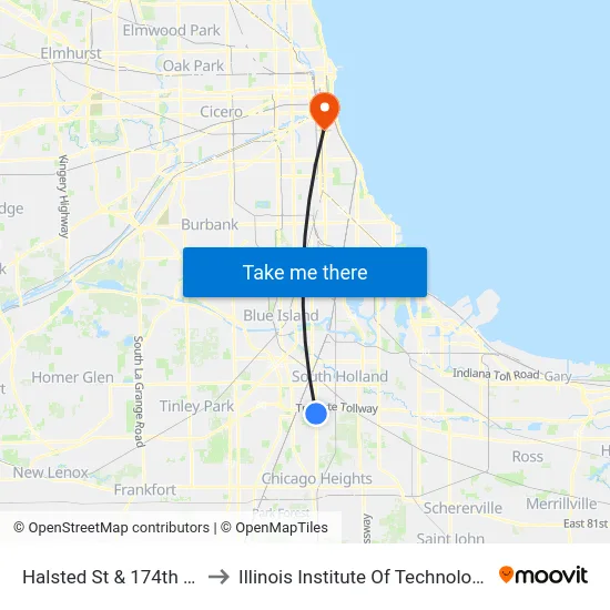 Halsted St & 174th St to Illinois Institute Of Technology map