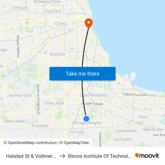 Halsted St & Vollmer Rd to Illinois Institute Of Technology map