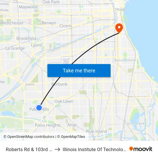 Roberts Rd & 103rd St to Illinois Institute Of Technology map