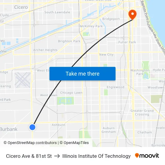 Cicero Ave & 81st St to Illinois Institute Of Technology map