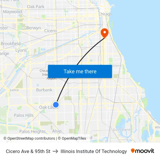 Cicero Ave & 95th St to Illinois Institute Of Technology map