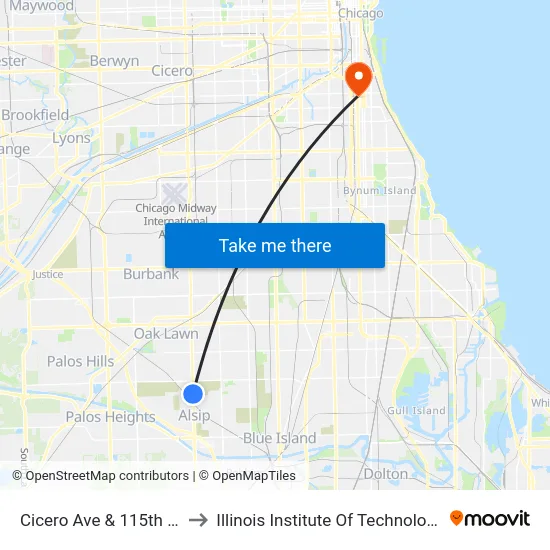 Cicero Ave & 115th St to Illinois Institute Of Technology map