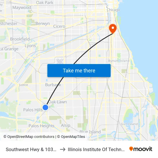 Southwest Hwy & 103rd St to Illinois Institute Of Technology map