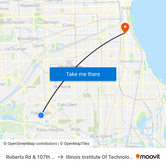 Roberts Rd & 107th St to Illinois Institute Of Technology map