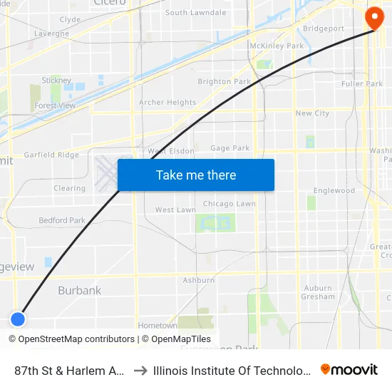 87th St & Harlem Ave to Illinois Institute Of Technology map