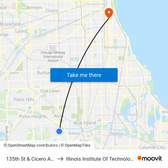 135th St & Cicero Ave to Illinois Institute Of Technology map