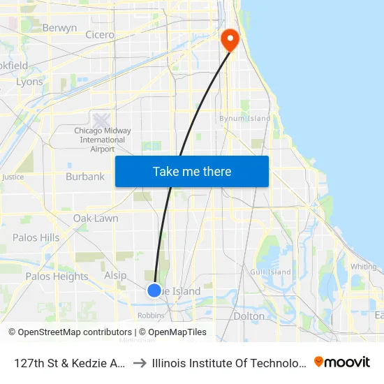 127th St & Kedzie Ave to Illinois Institute Of Technology map