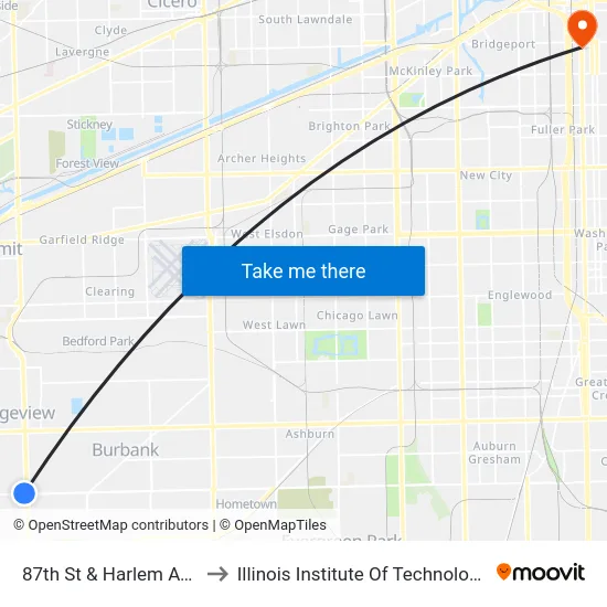 87th St & Harlem Ave to Illinois Institute Of Technology map