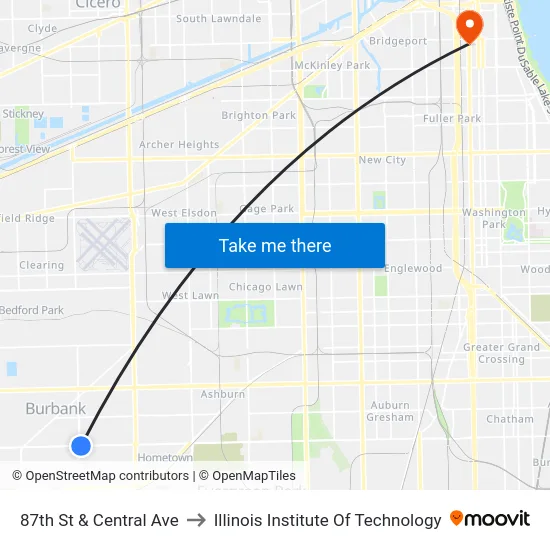 87th St & Central Ave to Illinois Institute Of Technology map