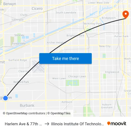 Harlem Ave & 77th St to Illinois Institute Of Technology map