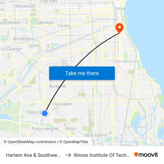 Harlem Ave & Southwest Hwy to Illinois Institute Of Technology map
