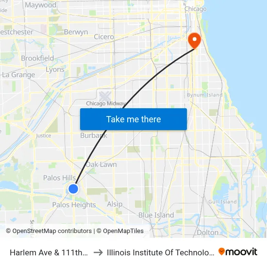 Harlem Ave & 111th St to Illinois Institute Of Technology map