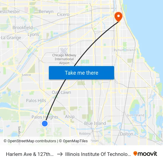 Harlem Ave & 127th St to Illinois Institute Of Technology map