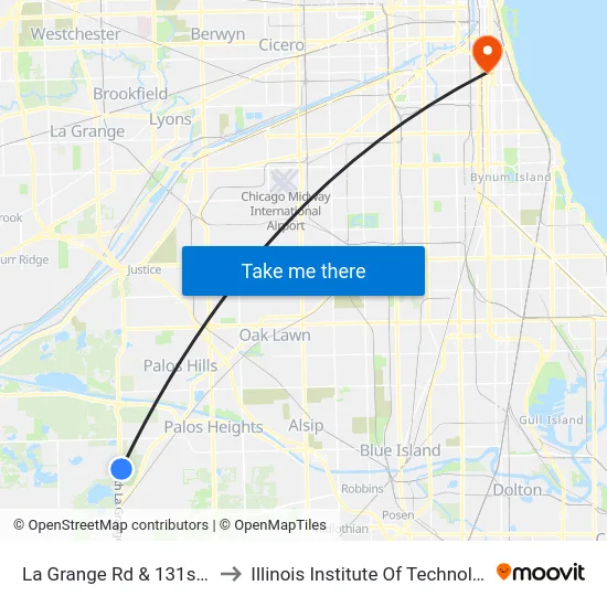 La Grange Rd & 131st St to Illinois Institute Of Technology map