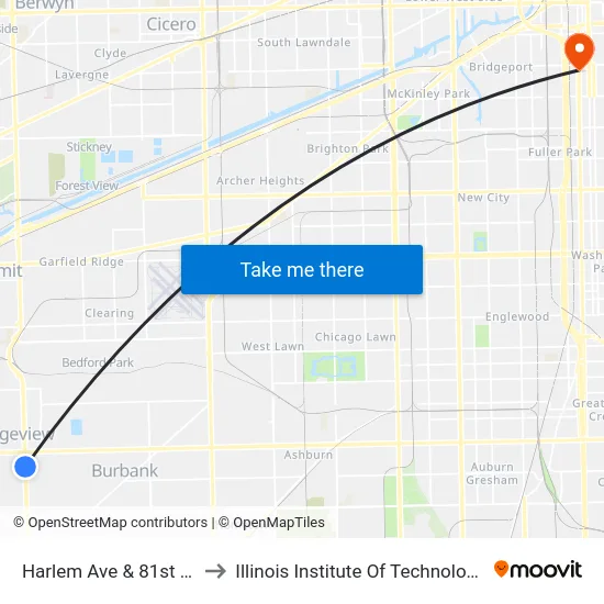 Harlem Ave & 81st St to Illinois Institute Of Technology map