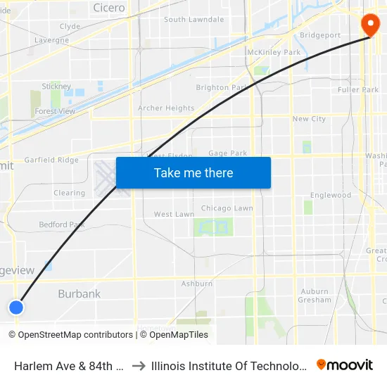 Harlem Ave & 84th St to Illinois Institute Of Technology map