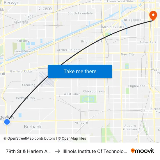 79th St & Harlem Ave to Illinois Institute Of Technology map