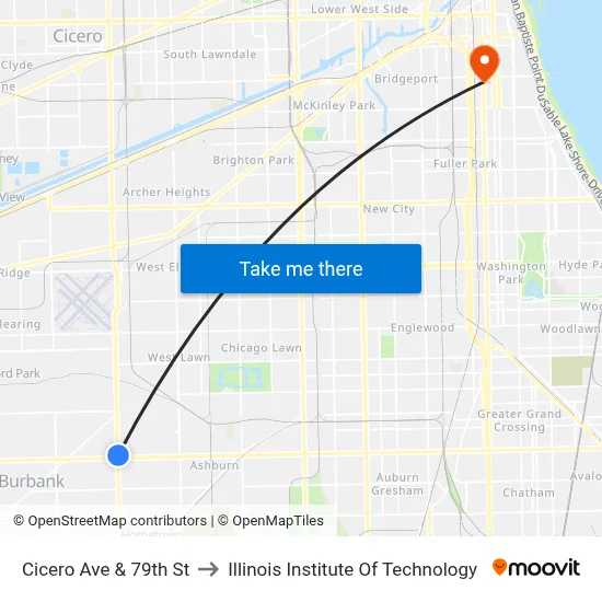 Cicero Ave & 79th St to Illinois Institute Of Technology map