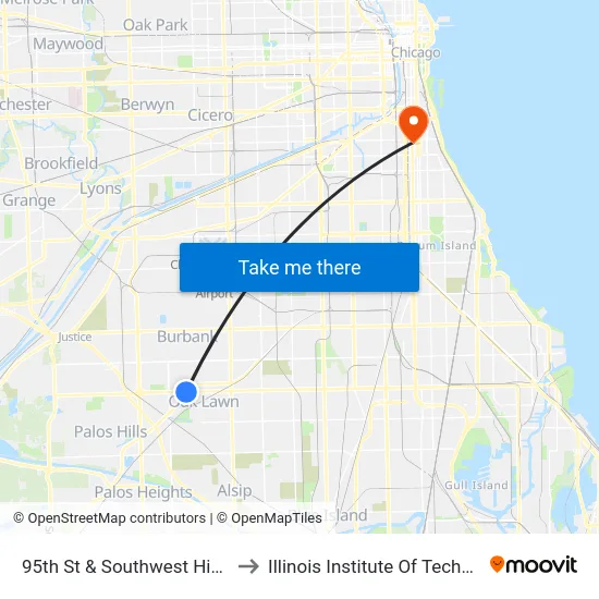 95th St & Southwest Highway to Illinois Institute Of Technology map