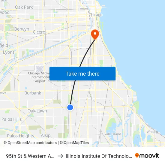 95th St & Western Ave to Illinois Institute Of Technology map