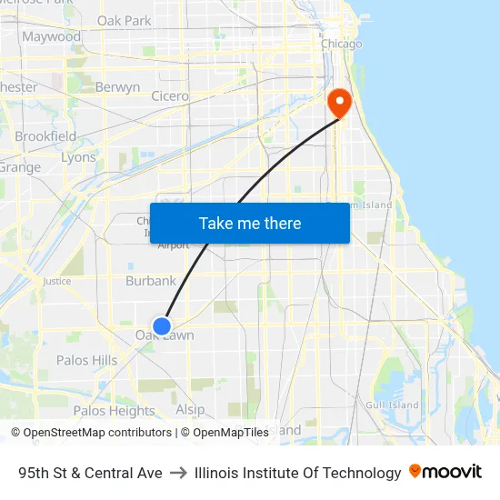 95th St & Central Ave to Illinois Institute Of Technology map