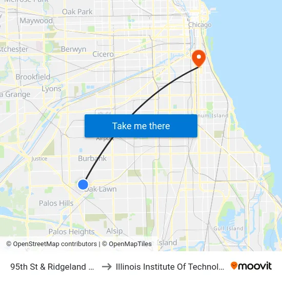 95th St & Ridgeland Ave to Illinois Institute Of Technology map
