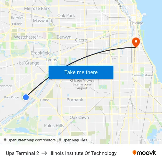 Ups Terminal 2 to Illinois Institute Of Technology map