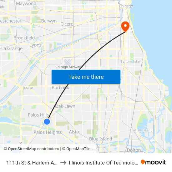 111th St & Harlem Ave to Illinois Institute Of Technology map