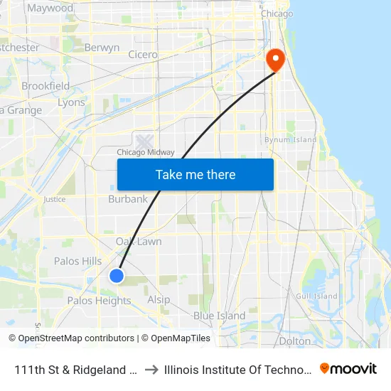 111th St & Ridgeland Ave to Illinois Institute Of Technology map