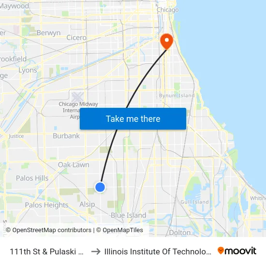 111th St & Pulaski Rd to Illinois Institute Of Technology map