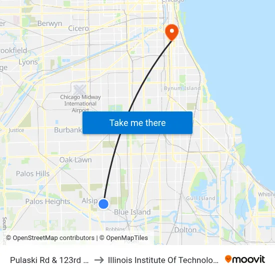 Pulaski Rd & 123rd St to Illinois Institute Of Technology map