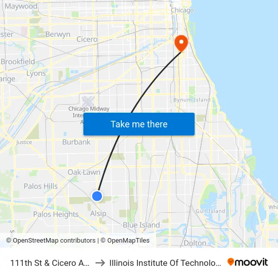 111th St & Cicero Ave to Illinois Institute Of Technology map