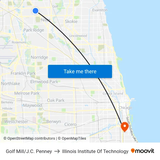 Golf Mill/J.C. Penney to Illinois Institute Of Technology map