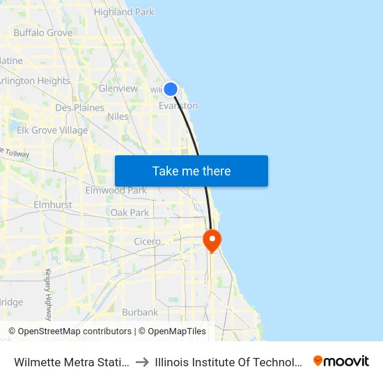 Wilmette Metra Station to Illinois Institute Of Technology map
